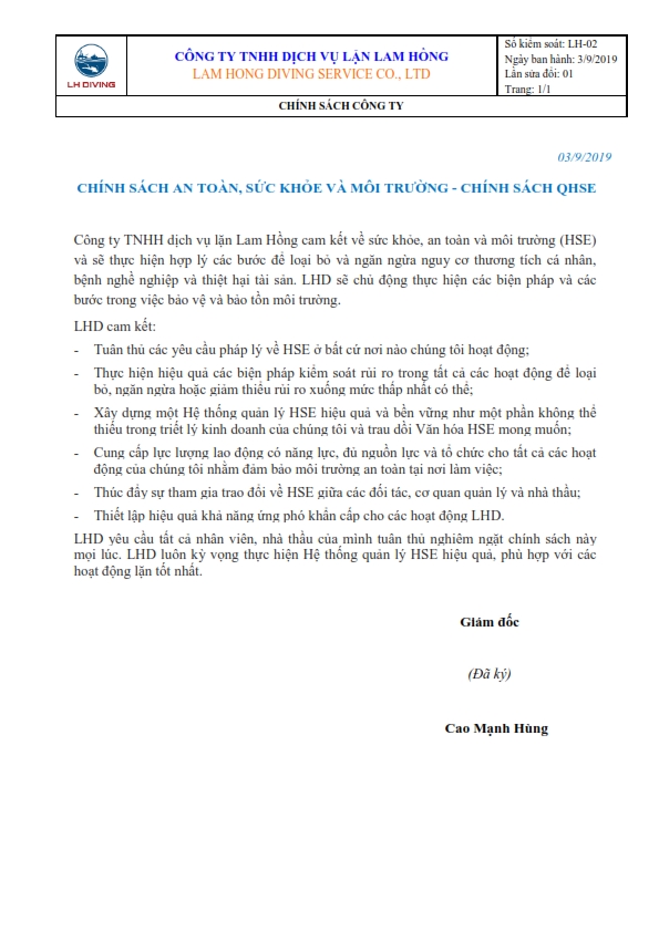 Các chính sách của Công ty