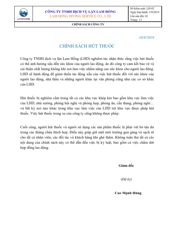 Các chính sách của Công ty