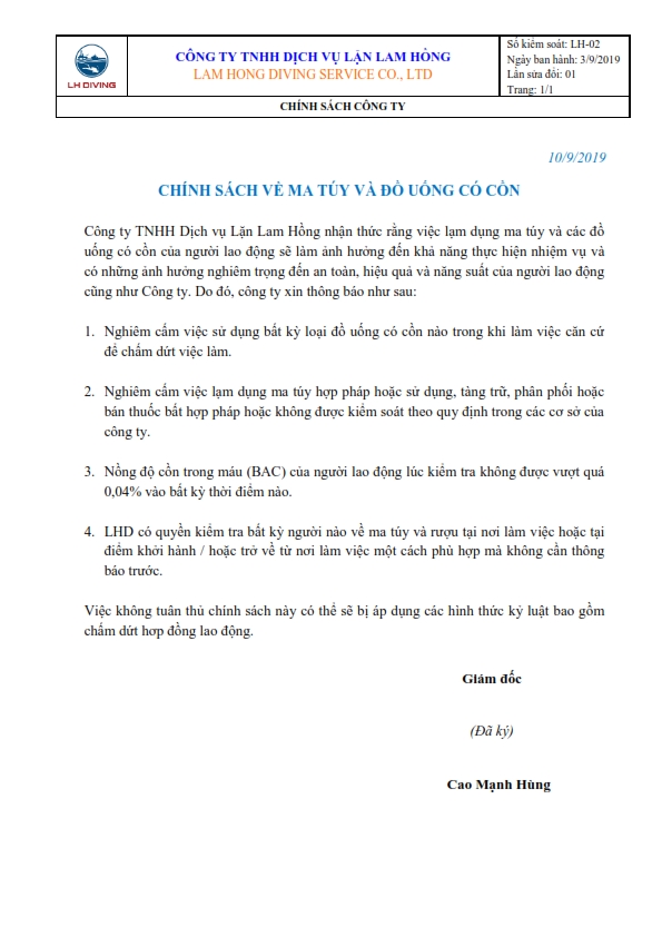 Các chính sách của Công ty